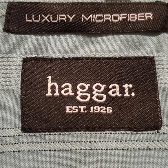 Haggar Luxury Microfiber Men's Green Plaid Button Down Short Sleeve Shirt- Large - Picture 4 of 7